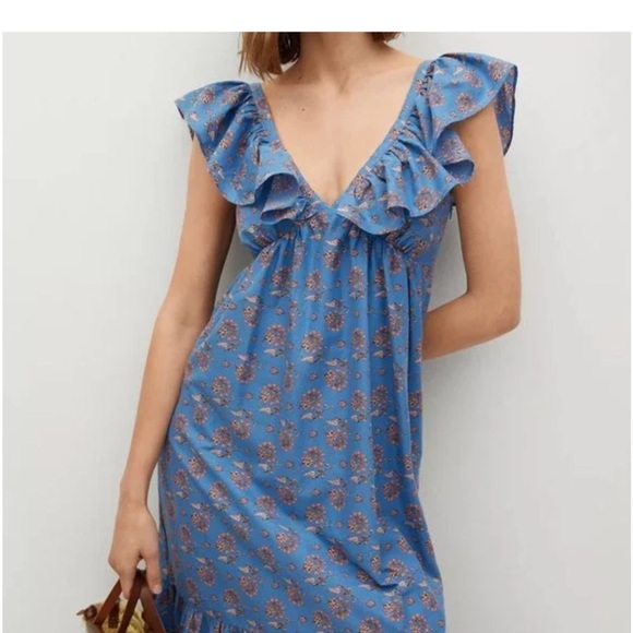 Mango Blue and Pink Ruffled Mini Dress - Picture 2 of 7